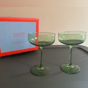 NWT set of 2 Round House green coupe glasses